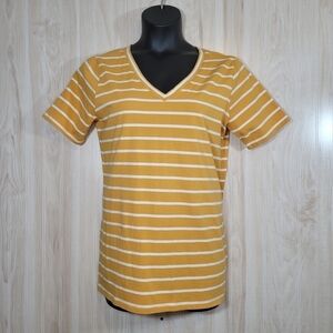 Zenana Yellow & White Striped Tee Top Sz XL